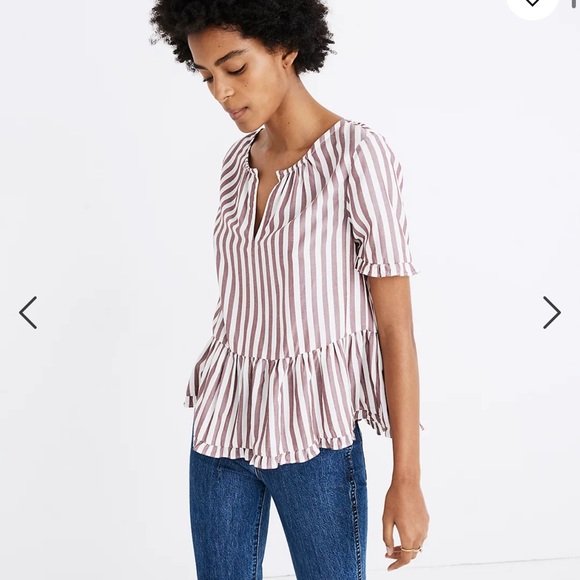 Madewell Tops - Madewell stanza stripe ruffle hem top size large